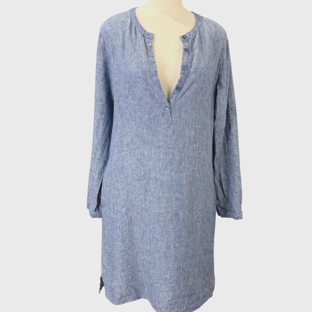 Garnet Hill Blue Long Sleeve Tunic Dress